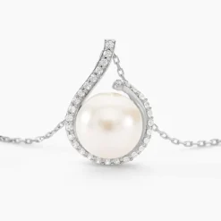 Collier Lucinda Or Blanc Perle De Culture Et Oxyde De Zirconium