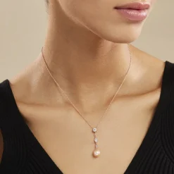 Collier Lynes Argent Rose Perle De Culture Et Oxyde De Zirconium