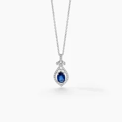 Collier Lys Or Blanc Saphir Et Diamant