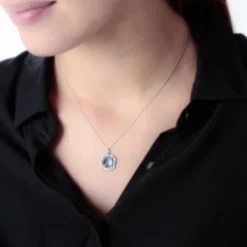 Collier Marie-jacqueline Or Blanc Topaze Et Diamant