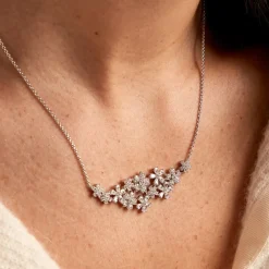 Collier Midnight Flower Argent Blanc Oxyde De Zirconium