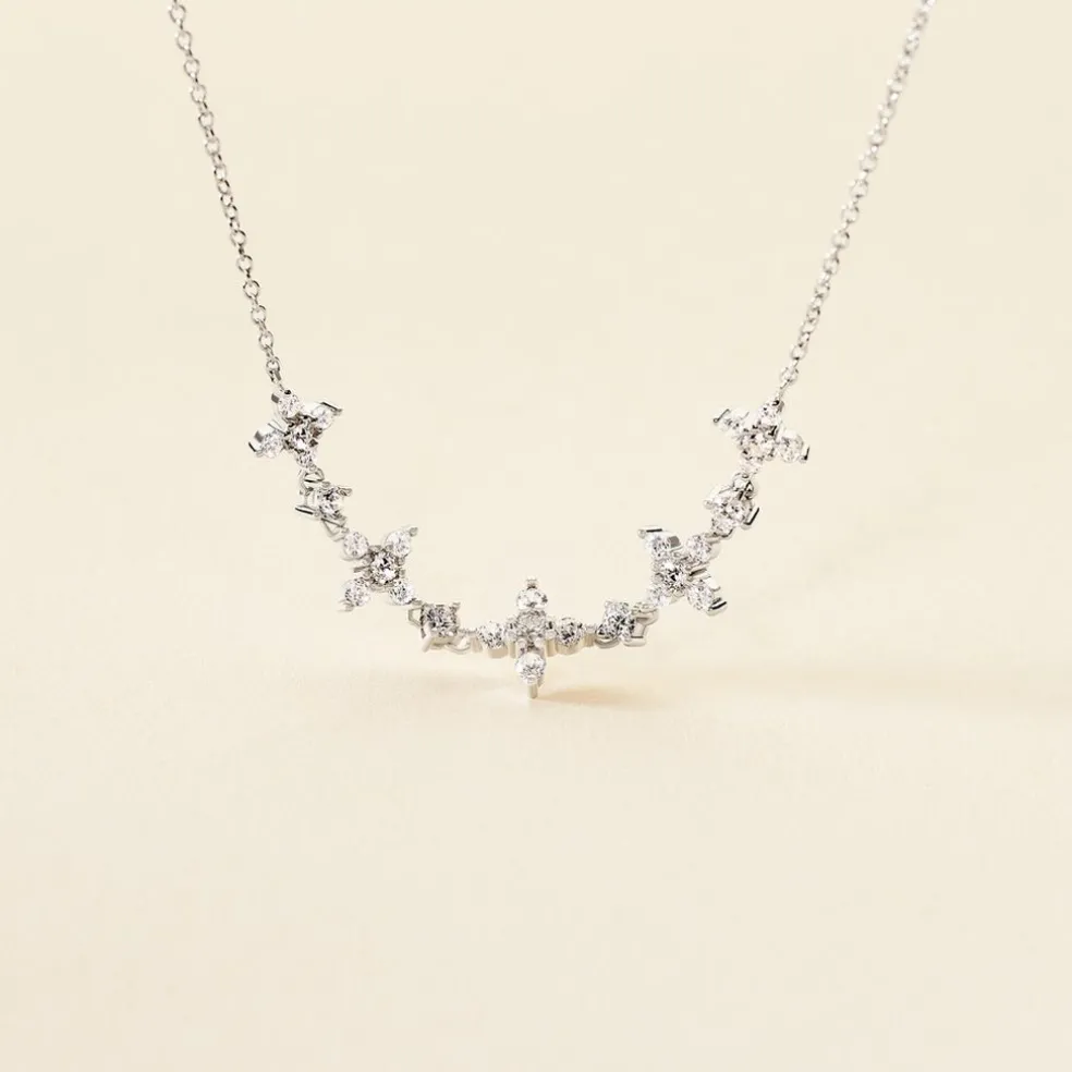 Collier Midnight Flower Argent Blanc Oxyde De Zirconium