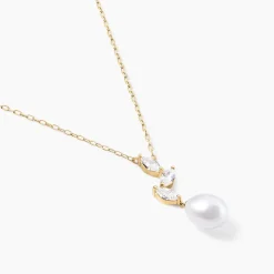 Collier Nacrée Or Jaune Perle De Culture Oxyde De Zirconium