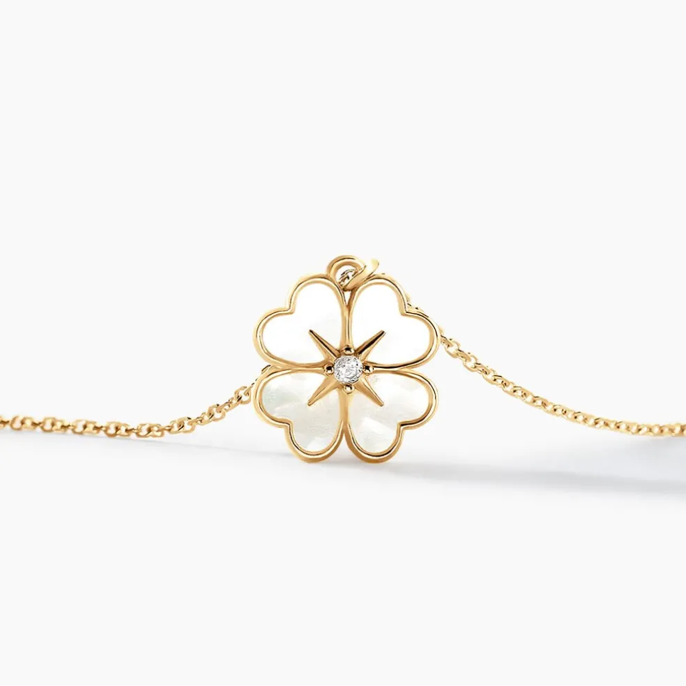 Collier Nacrea Or Jaune Nacre Oxyde De Zirconium