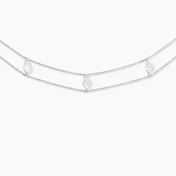 Collier Navette Argent Blanc Oxyde De Zirconium
