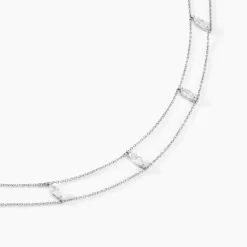 Collier Navette Argent Blanc Oxyde De Zirconium