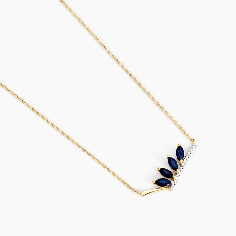 Collier Navette Or Jaune Saphir Diamant