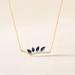 Collier Navette Or Jaune Saphir Diamant