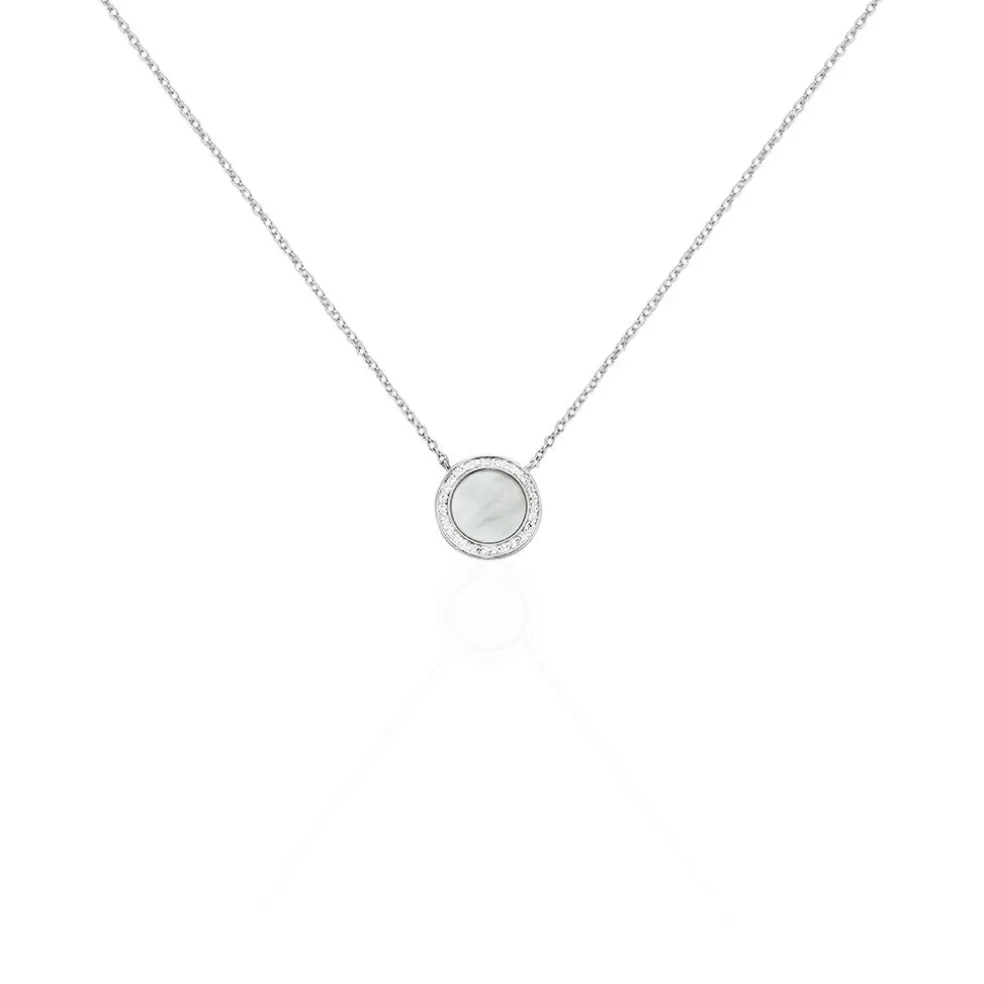 Collier Nawala Argent Blanc Oxyde De Zirconium Et Nacre