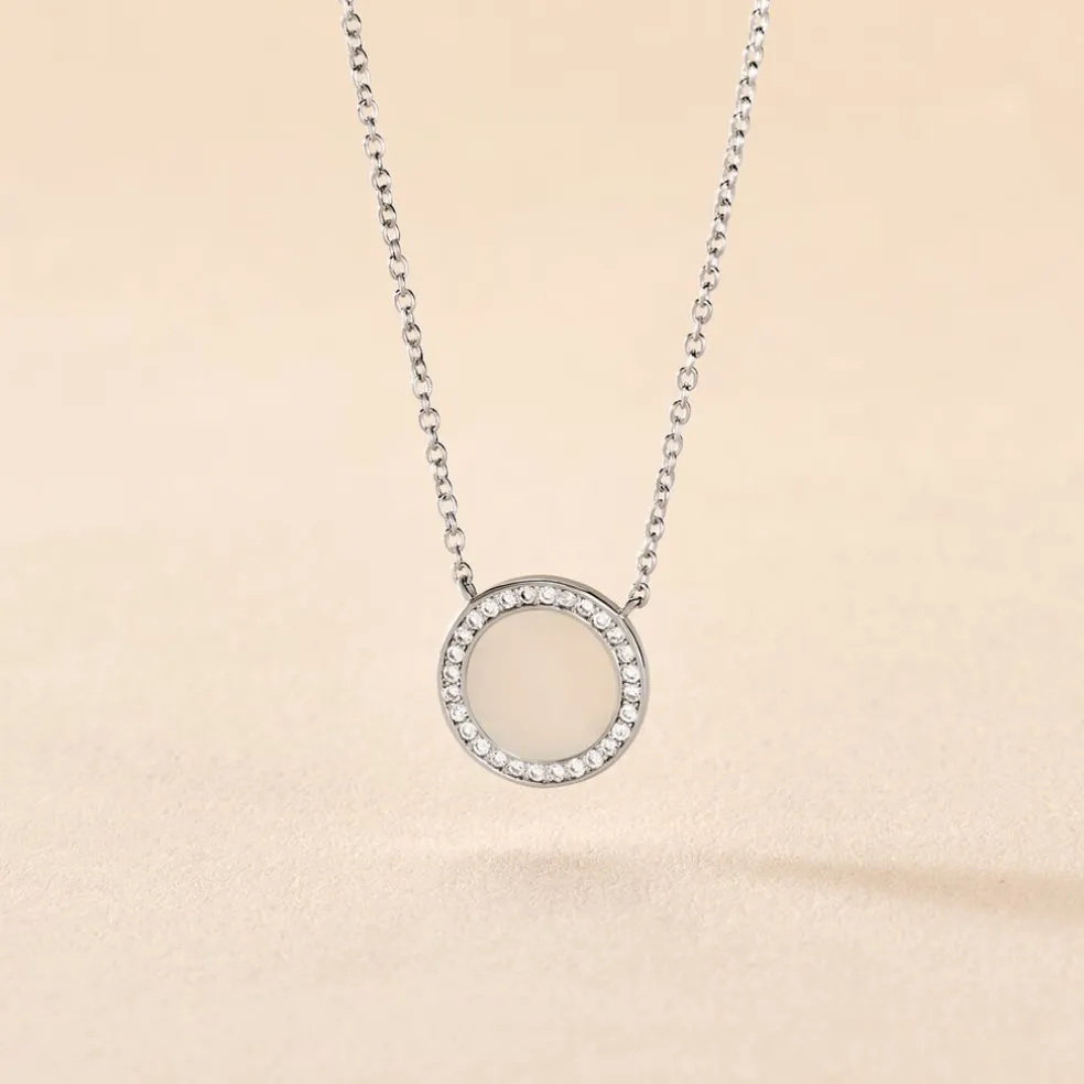 Collier Nawala Argent Blanc Oxyde De Zirconium Et Nacre