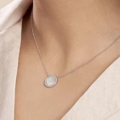 Collier Nawala Argent Blanc Oxyde De Zirconium Et Nacre