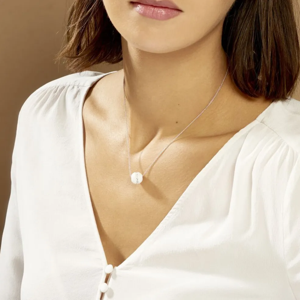 Collier Nina Cera Argent Blanc Strass Et Céramique