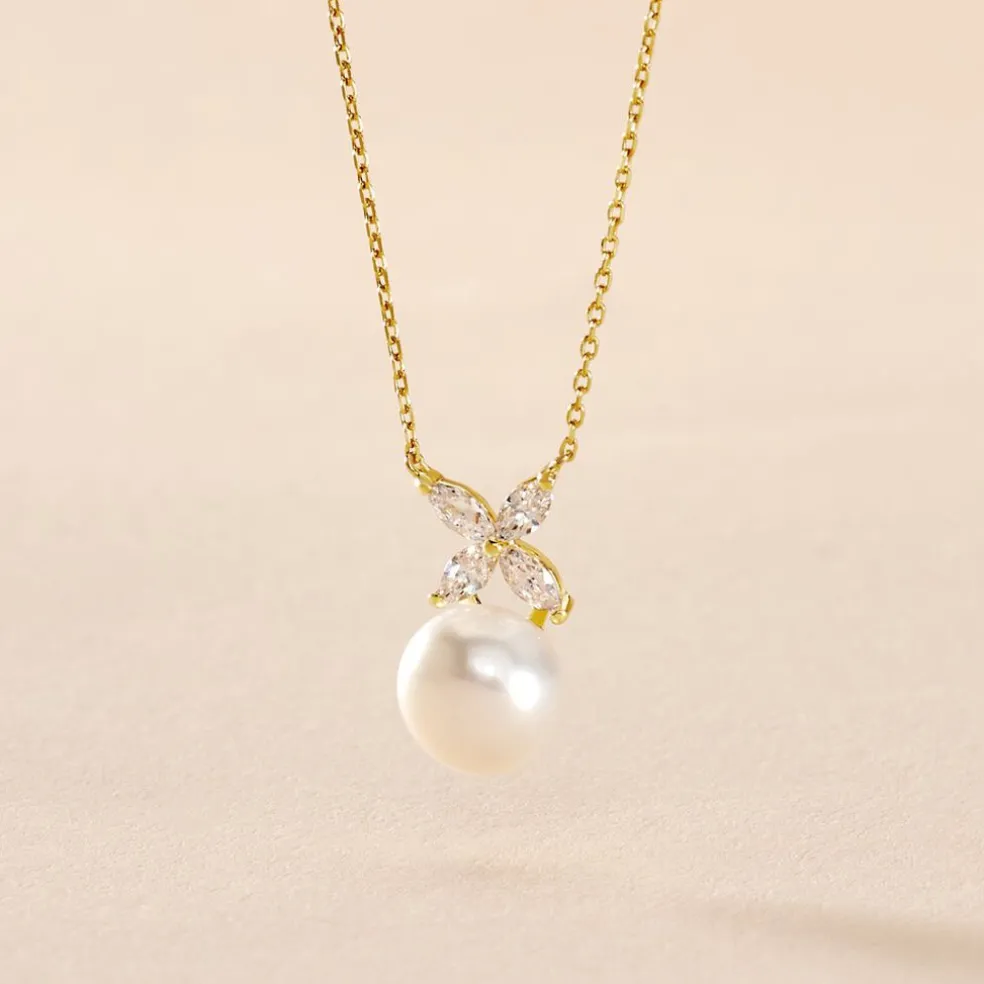 Collier Norah Or Jaune Perle De Culture Et Oxyde De Zirconium