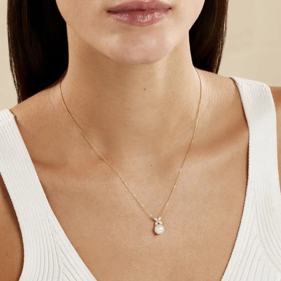 Collier Norah Or Jaune Perle De Culture Et Oxyde De Zirconium