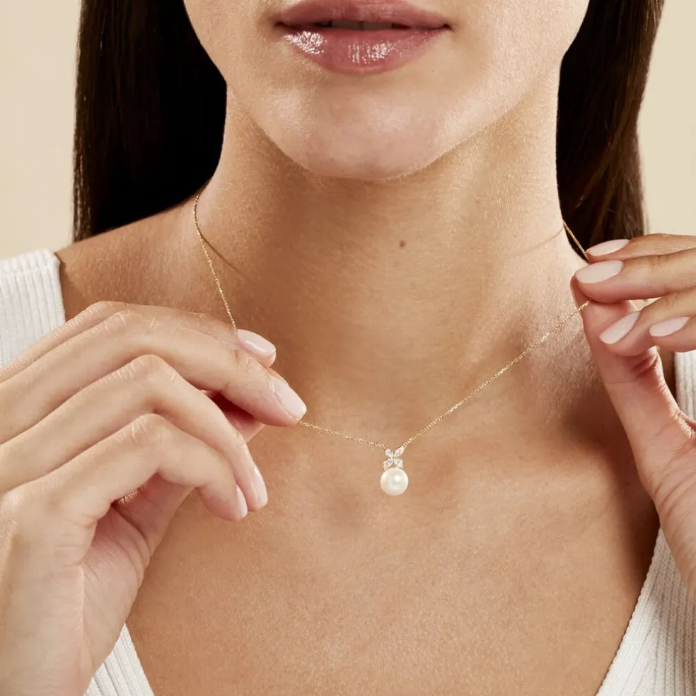 Collier Norah Or Jaune Perle De Culture Et Oxyde De Zirconium