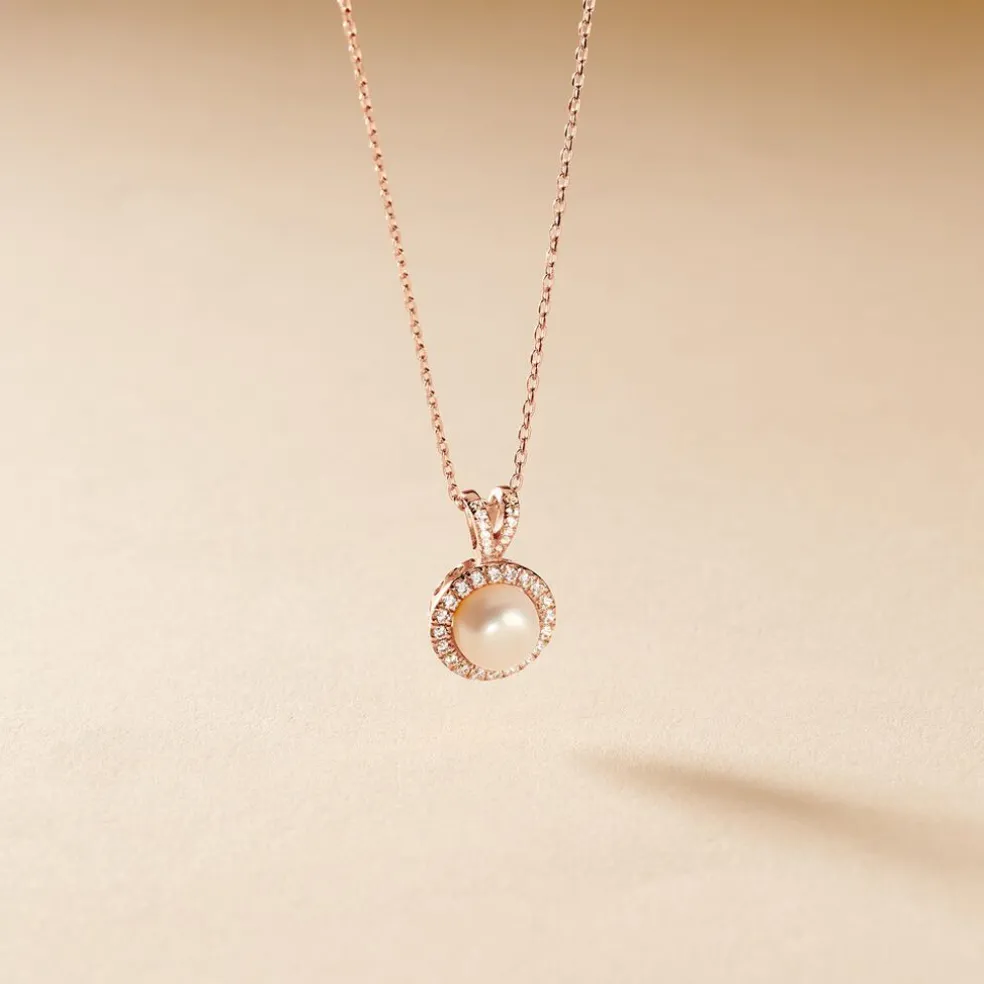 Collier Olivia Argent Rose Perle De Culture Et Oxyde De Zirconium