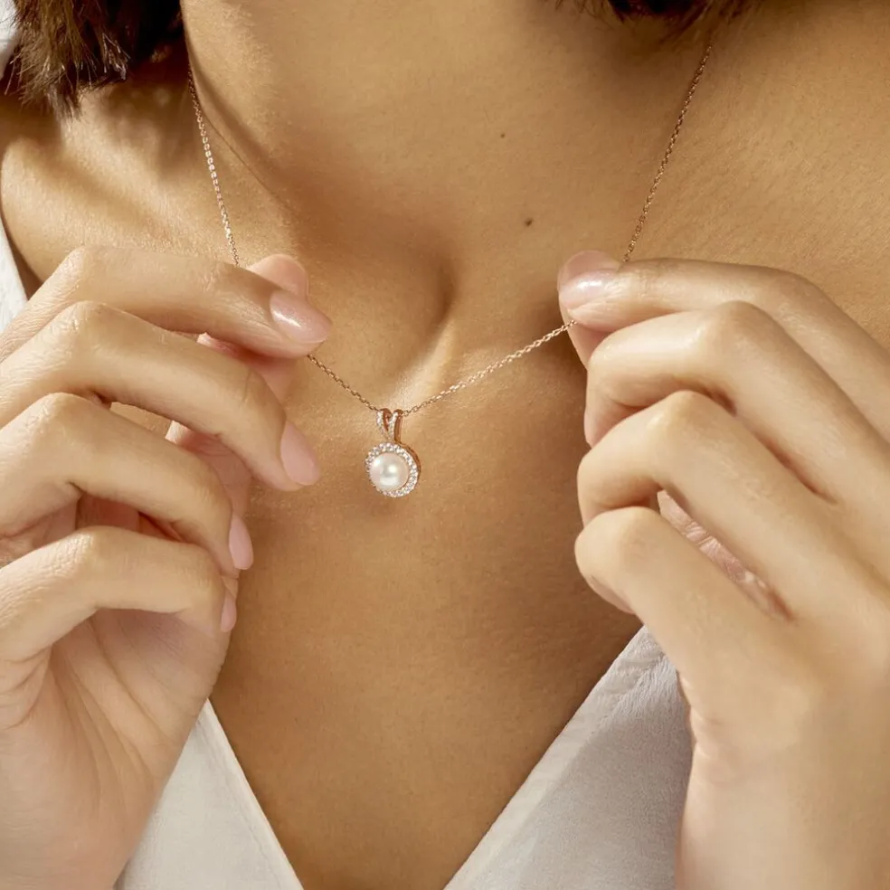 Collier Olivia Argent Rose Perle De Culture Et Oxyde De Zirconium