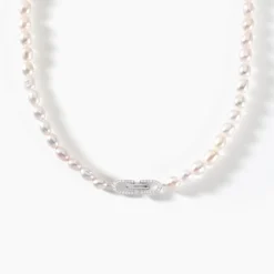 Collier Onassis Argent Blanc Perle De Culture Oxyde De Zirconium