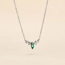 Collier Or Blanc Febe Emeraude Diamant