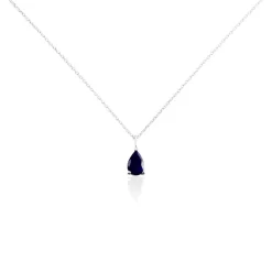 Collier Or Blanc Goutte Saphir
