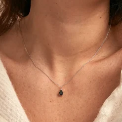 Collier Or Blanc Goutte Saphir