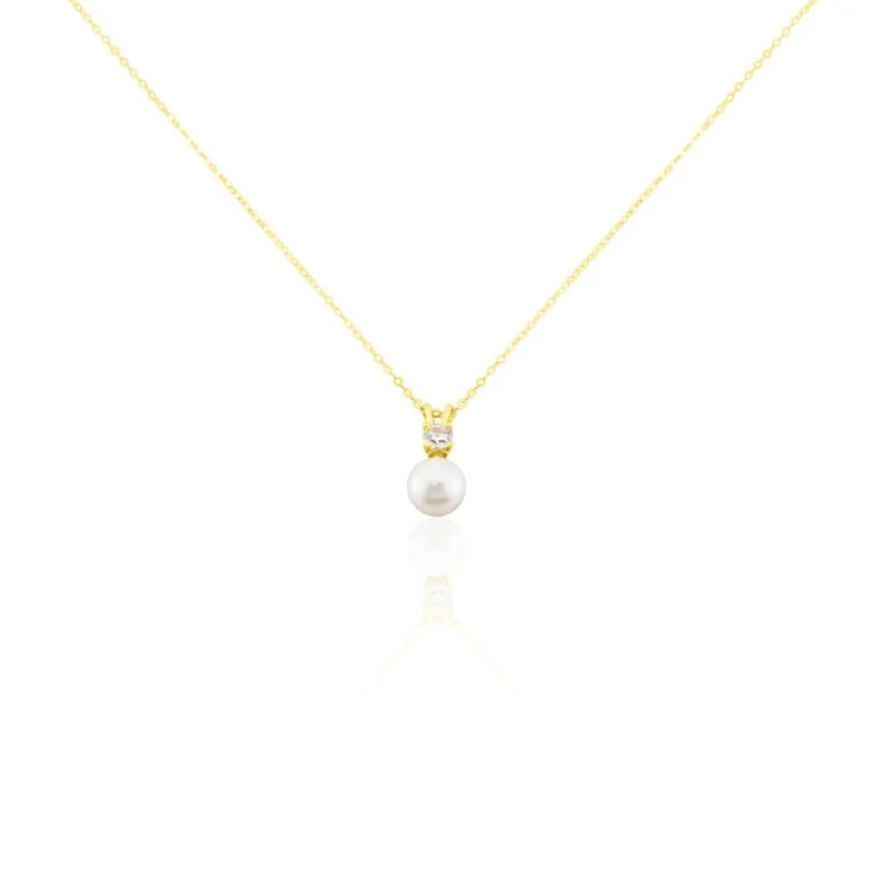 Collier Or Jaune Bragi Perle De Culture Oxyde De Zirconium