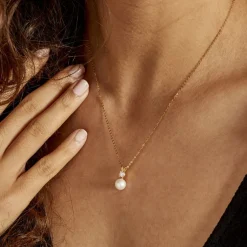 Collier Or Jaune Bragi Perle De Culture Oxyde De Zirconium