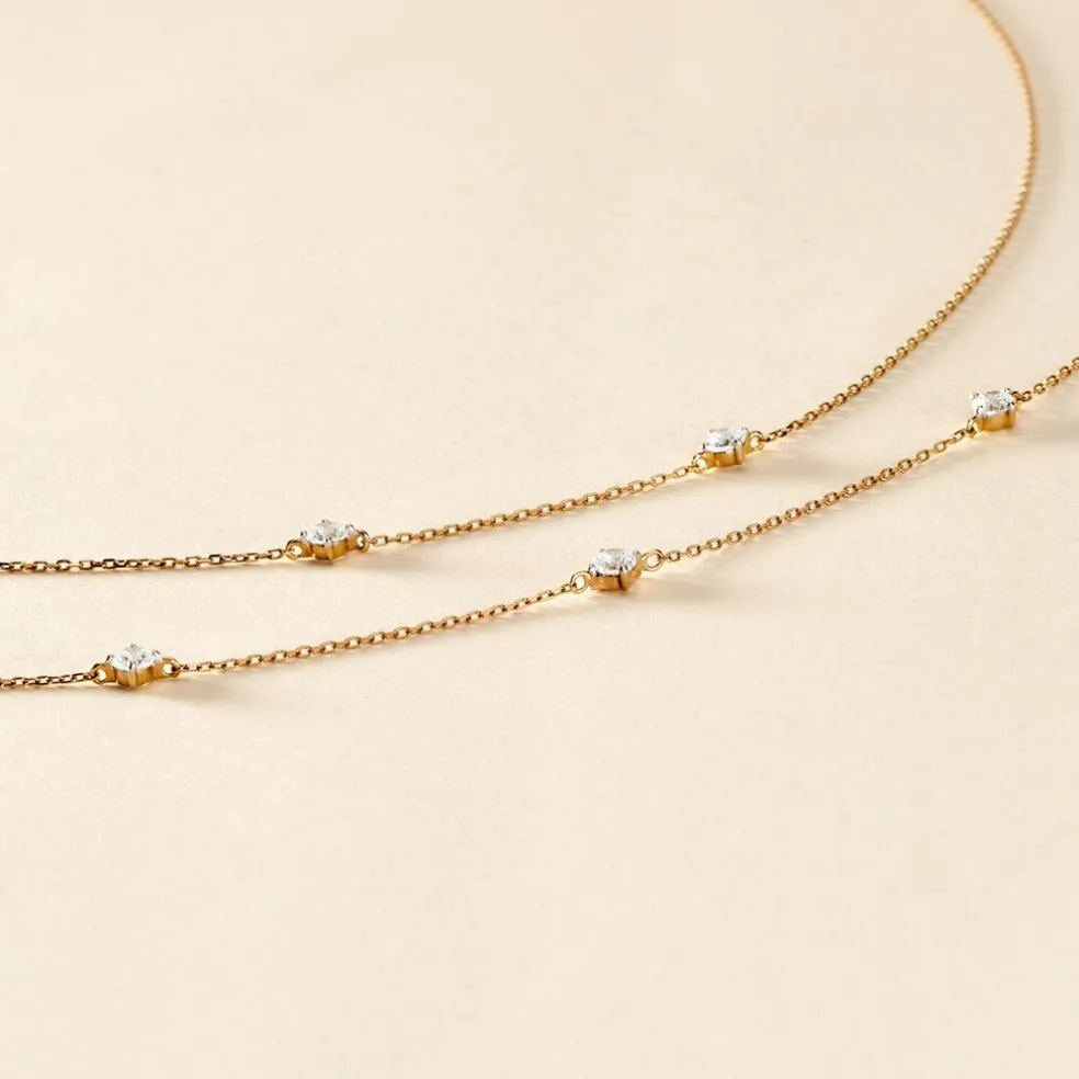 Collier Or Jaune Eclat D'etoile Oxyde De Zirconium