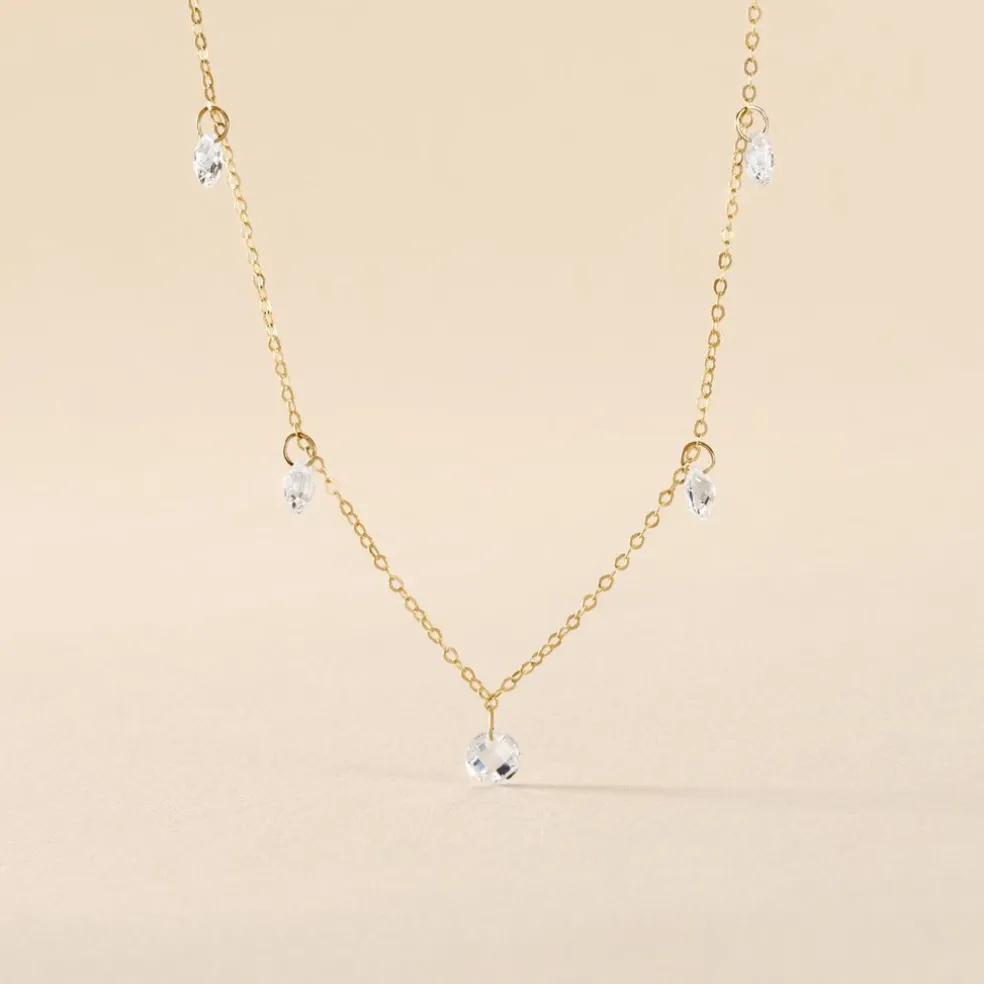 Collier Or Jaune Leucitica Oxydes De Zirconium