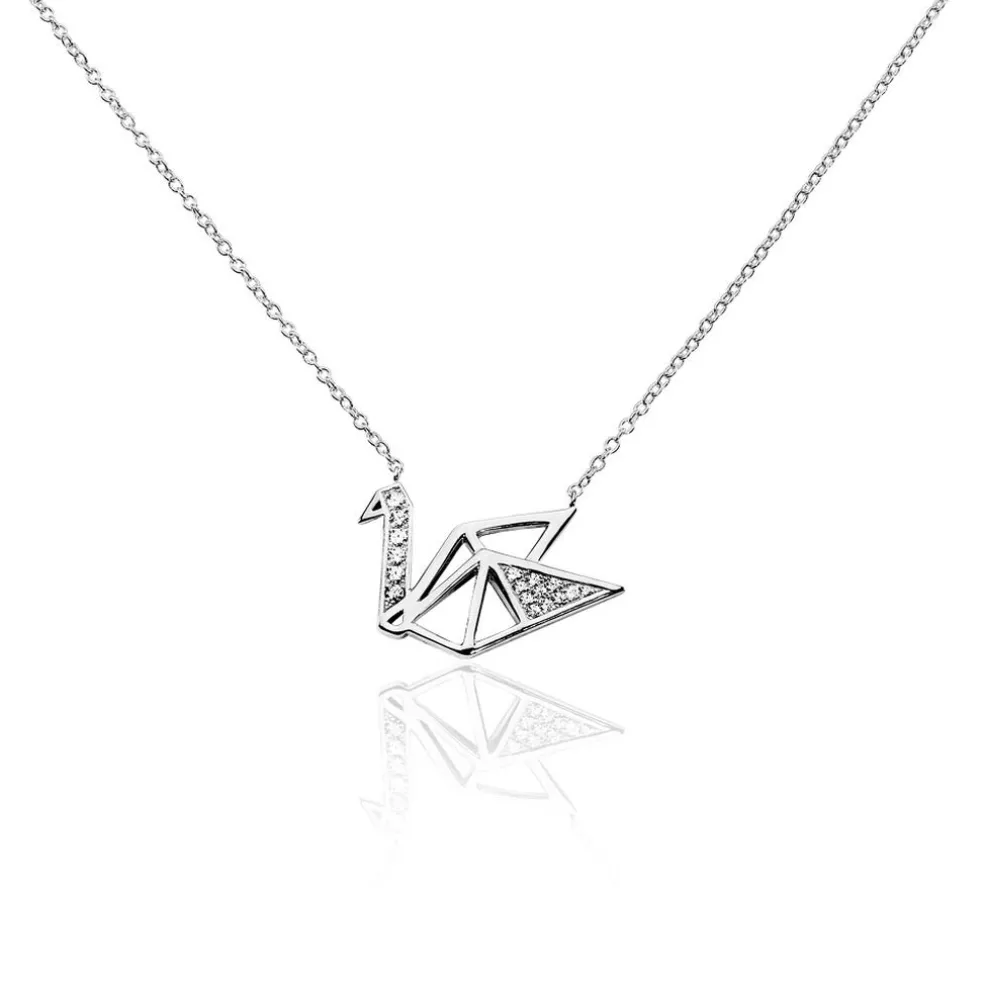 Collier Origami Argent Blanc Oxyde De Zirconium