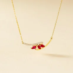 Collier Petale Or Bicolore Rubis Et Diamant