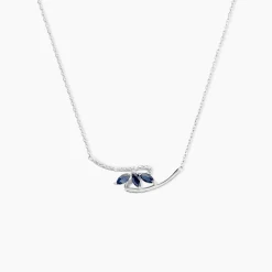 Collier Petale Or Blanc Saphir Et Diamant