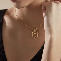 Collier Plaqué Or Jaune Attrape Rêves Turquoise