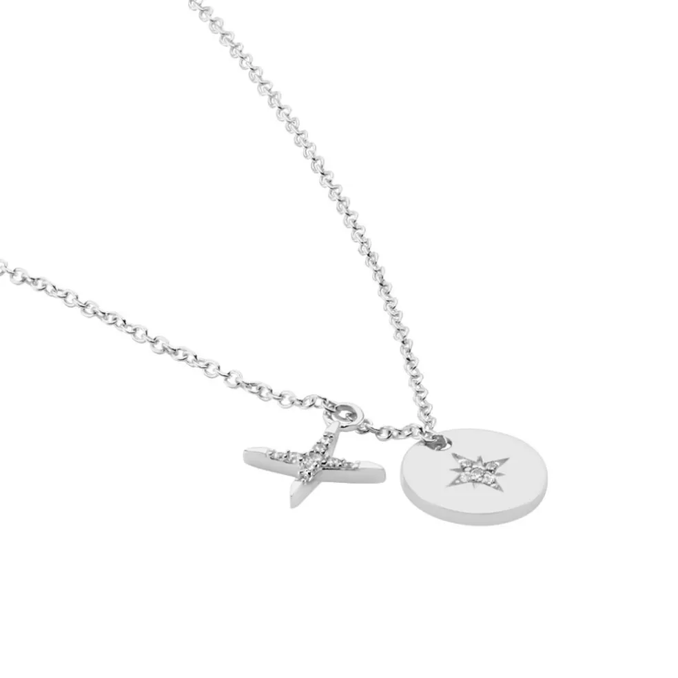 Collier Pluton Argent Blanc Oxyde De Zirconium