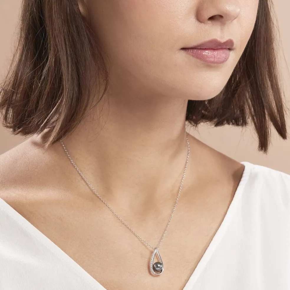 Collier Polynesie Argent Blanc Perle D'imitation Et Oxyde De Zirconium