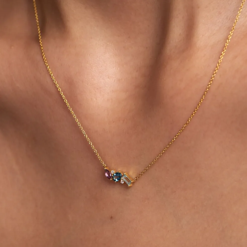 Collier Printemps Précieux Or Jaune Topaze Améthyste