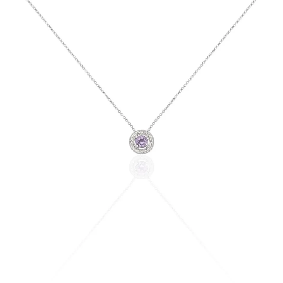 Collier Priscillya Or Blanc Amethyste Et Oxyde De Zirconium