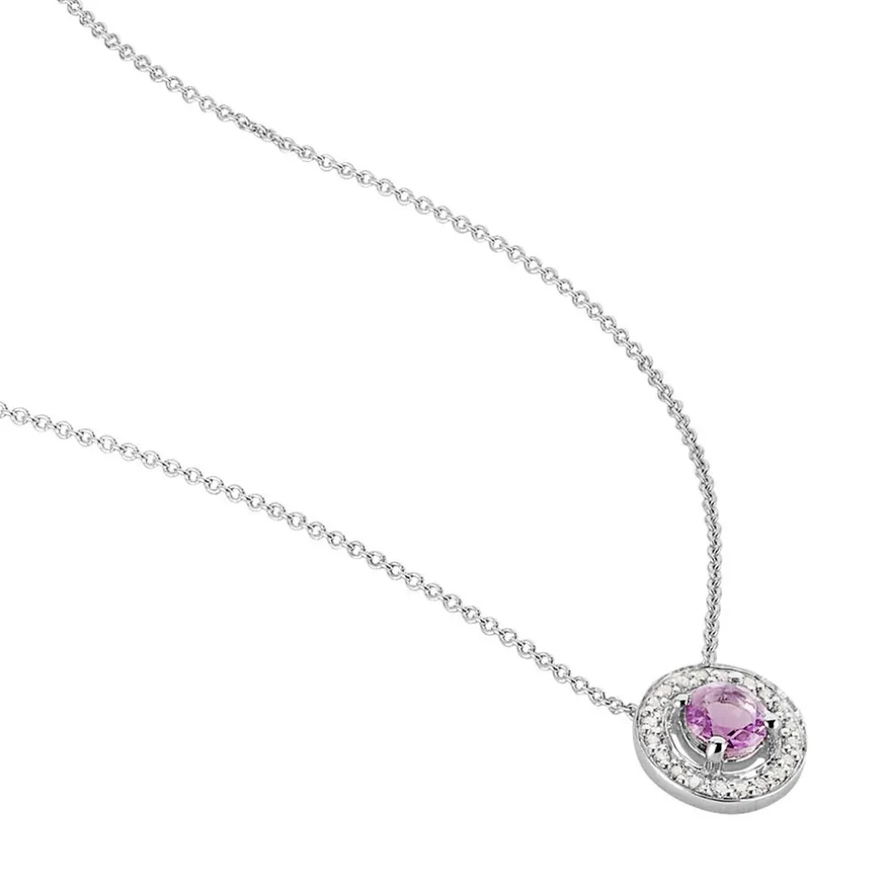 Collier Priscillya Or Blanc Amethyste Et Oxyde De Zirconium