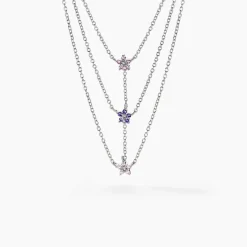 Collier Purple Bloom Argent Blanc Oxyde De Zirconium