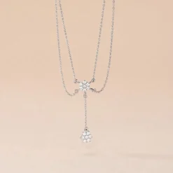 Collier Purple Bloom Argent Blanc Oxyde De Zirconium