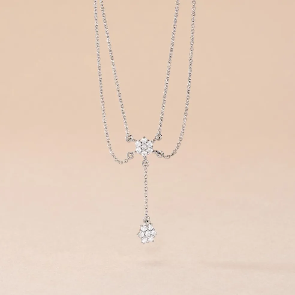 Collier Purple Bloom Argent Blanc Oxyde De Zirconium
