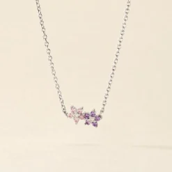 Collier Purple Bloom Argent Blanc Oxyde De Zirconium