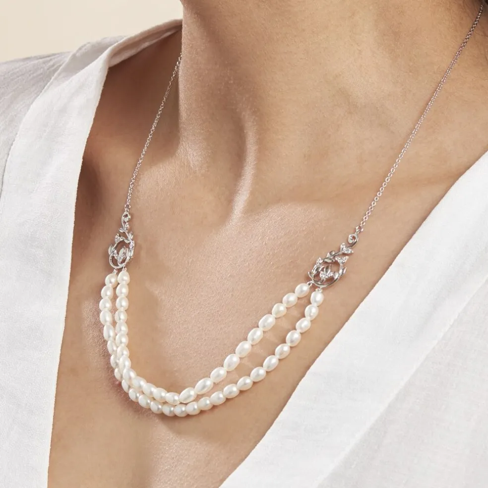 Collier Pygmalion Argent Blanc Oxyde De Zirconium Perle De Culture