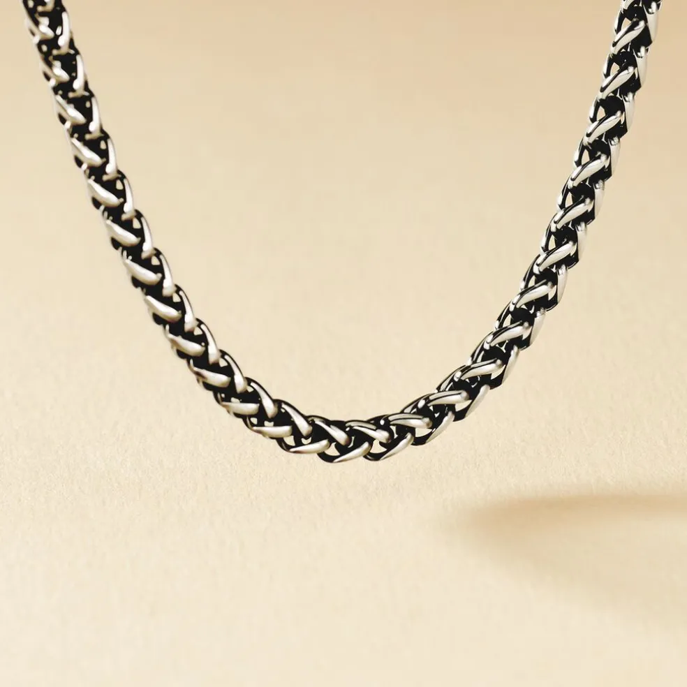 Collier Raph Maille Palmier Acier Gris