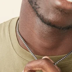 Collier Raph Maille Palmier Acier Gris