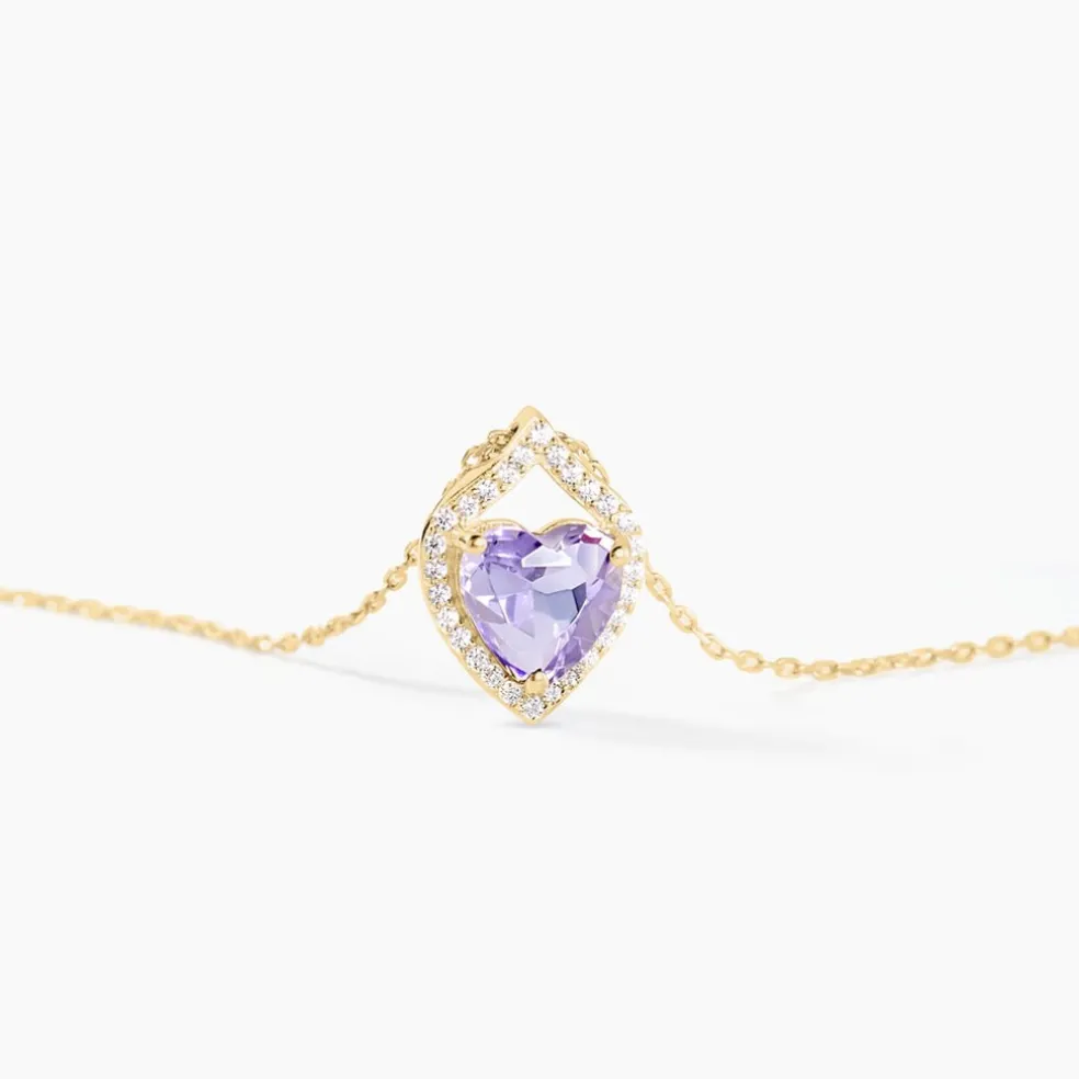 Collier Rosaline Or Jaune Amethyste Et Oxyde De Zirconium