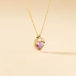Collier Rosaline Or Jaune Amethyste Et Oxyde De Zirconium