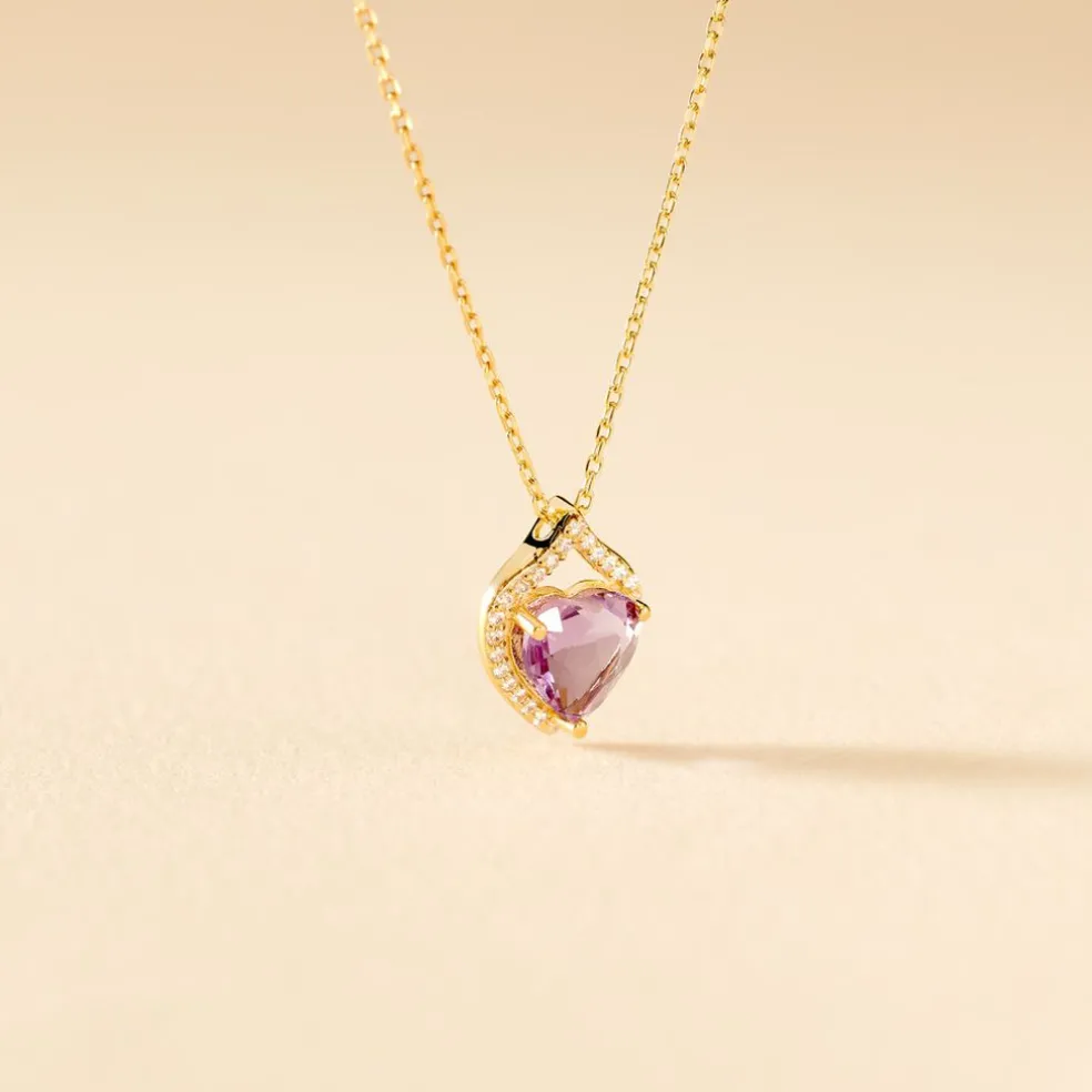 Collier Rosaline Or Jaune Amethyste Et Oxyde De Zirconium