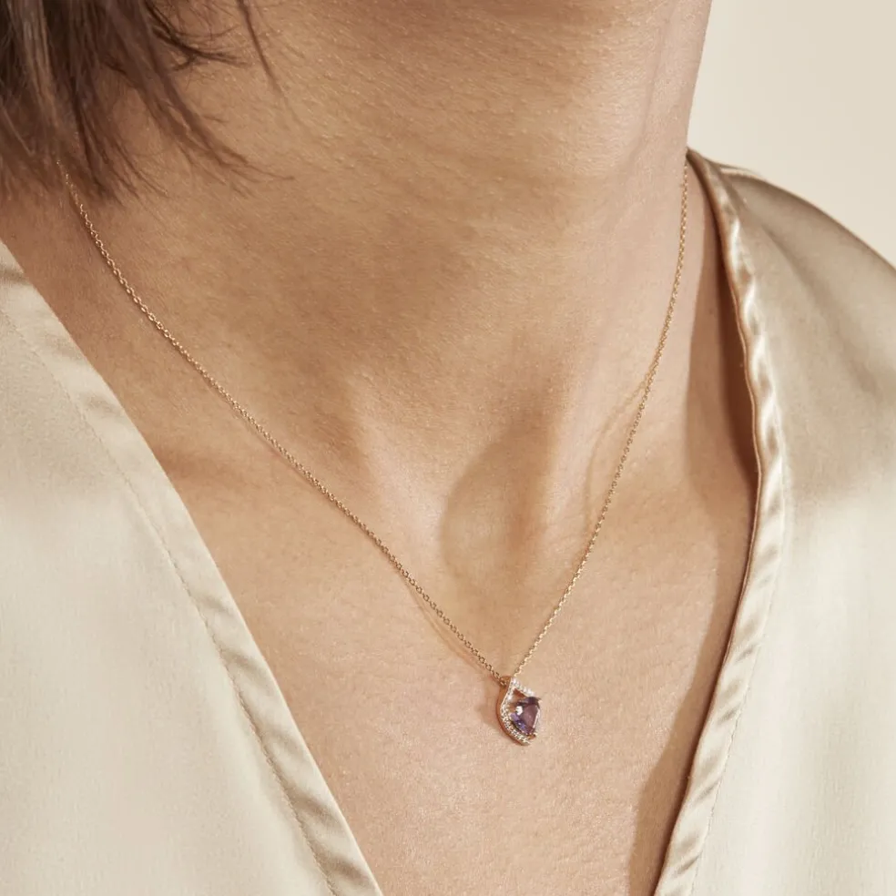 Collier Rosaline Or Jaune Amethyste Et Oxyde De Zirconium