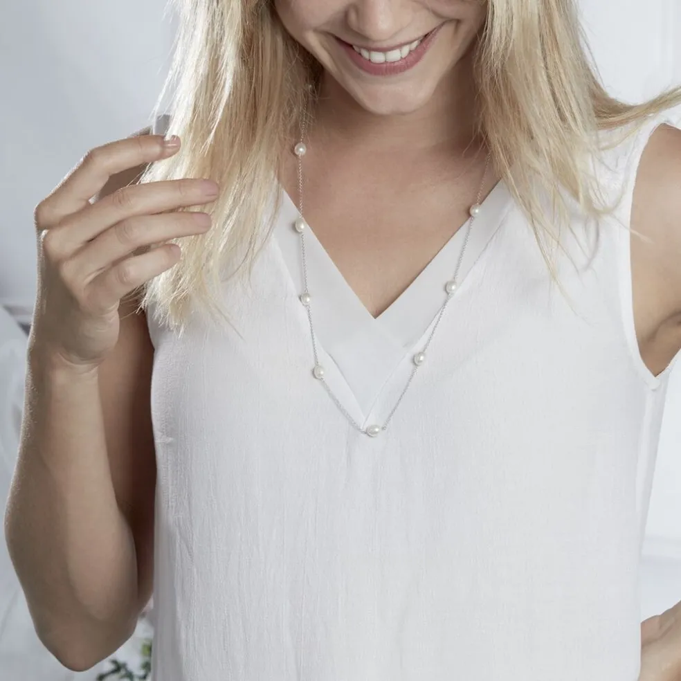 Collier Sautoir Argent Gaspar Perles De Culture 7-8mm 73cm